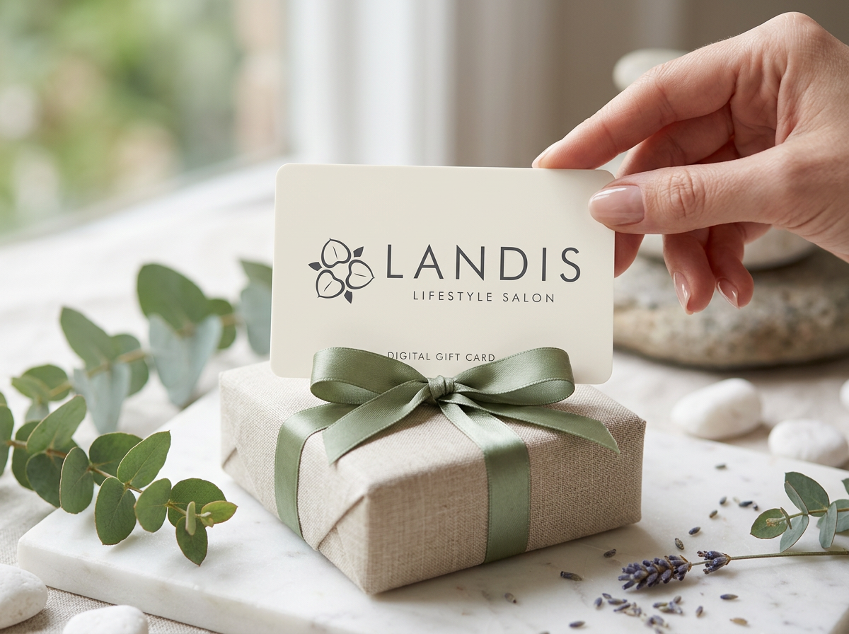 Landis Lifestyle Salon Aveda gift card on marble